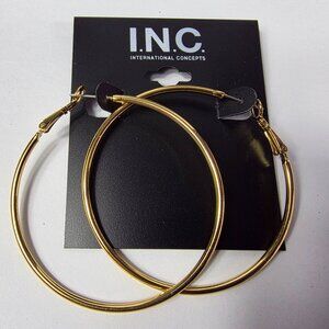 INC 70 mm gold Tone Hoop Earrings for Peirced Ears